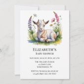 Watercolor Baby Goat with Wildflowers Baby Shower 招待状 (正面)