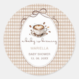     Watercolor baby is brewing coffee baby shower ラウンドシール