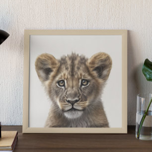 Watercolor Baby Lion Kid's Nursery Jungle Safari  ポスター