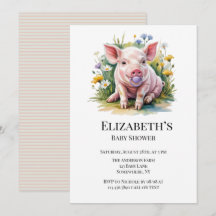 Watercolor Baby Pig Wildflowers Baby Shower