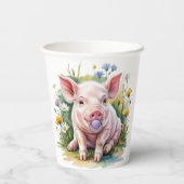 Watercolor Baby Pig Wildflowers Baby Shower 紙コップ (裏面)