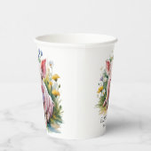 Watercolor Baby Pig Wildflowers Baby Shower 紙コップ (右)