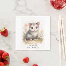 Watercolor Baby Possum Baby Shower スタンダードカクテルナプキン