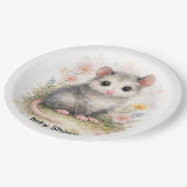 Watercolor Baby Possum Baby Shower ペーパープレート (アングル)