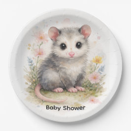 Watercolor Baby Possum Baby Shower ペーパープレート
