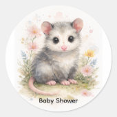 Watercolor Baby Possum Baby Shower ラウンドシール (正面)