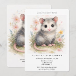 Watercolor Baby Possum Baby Shower  招待状