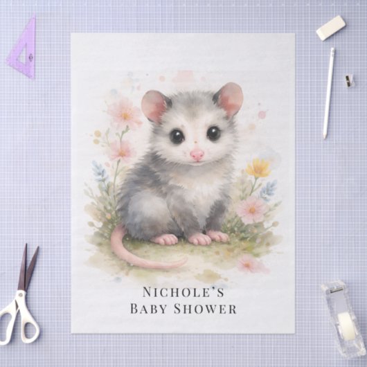 Watercolor Baby Possum Baby Shower  薄葉紙 (クラフト)