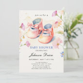 Watercolor Baby Shoes Theme | Neutral Baby Shower 招待状 (スタンド正面)