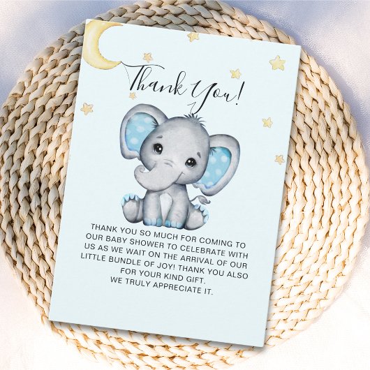 Watercolor Baby Shower Elephant Theme サンキューカード
