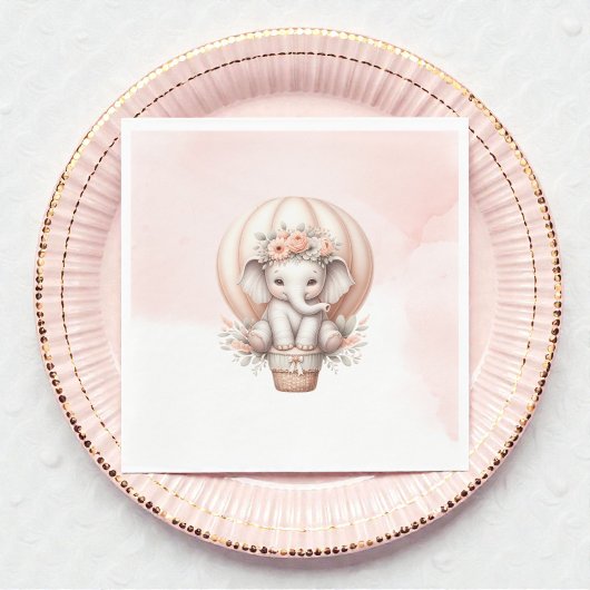Watercolor Baby Shower Peach Elephant スタンダードランチョンナプキン