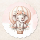 Watercolor Baby Shower Peach Elephant ペーパーコースター (正面)