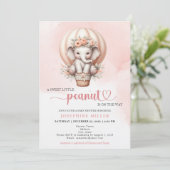 Watercolor Baby Shower Peach Elephant Invitation 招待状 (スタンド正面)