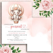 Watercolor Baby Shower Peach Elephant Invitation 招待状