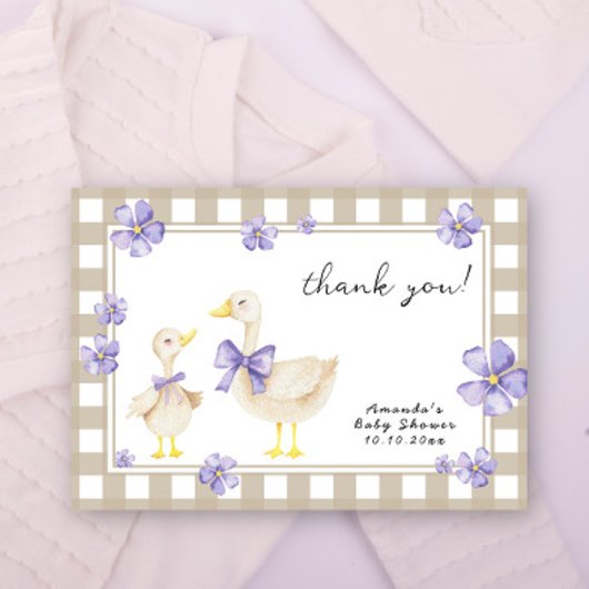 Watercolor baby silly goose baby shower thank you サンキューカード