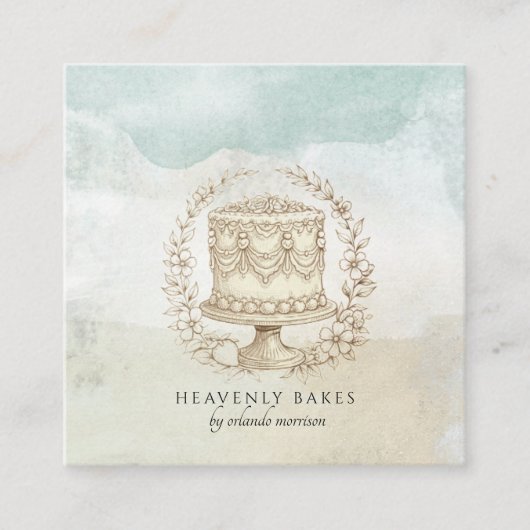 Watercolor Baker Artisan Bakery スクエア名刺 (正面)