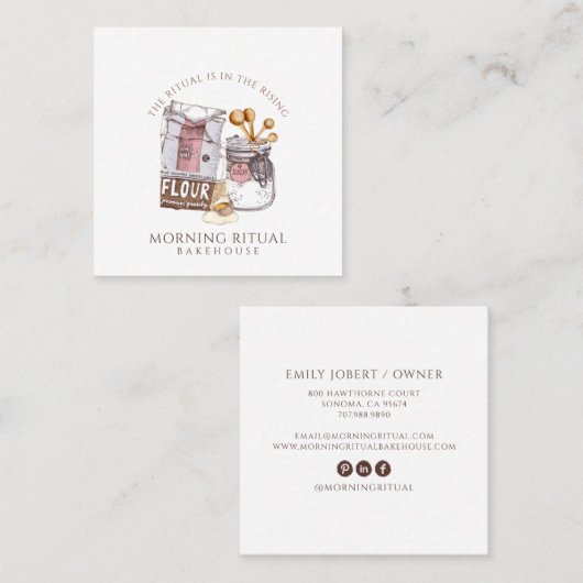 Watercolor Baker Dessert Caterer スクエア名刺 (正面/裏面)