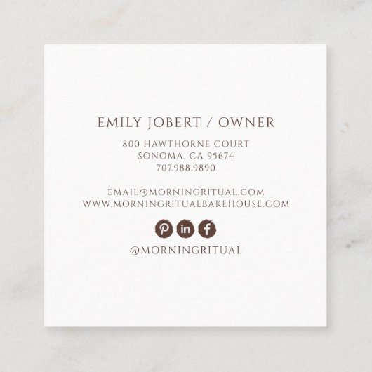 Watercolor Baker Dessert Caterer  スクエア名刺 (裏面)