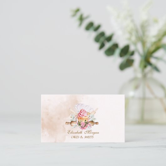 Watercolor Bakery Tools Cupcake Bakery 名刺 (スタンド正面)