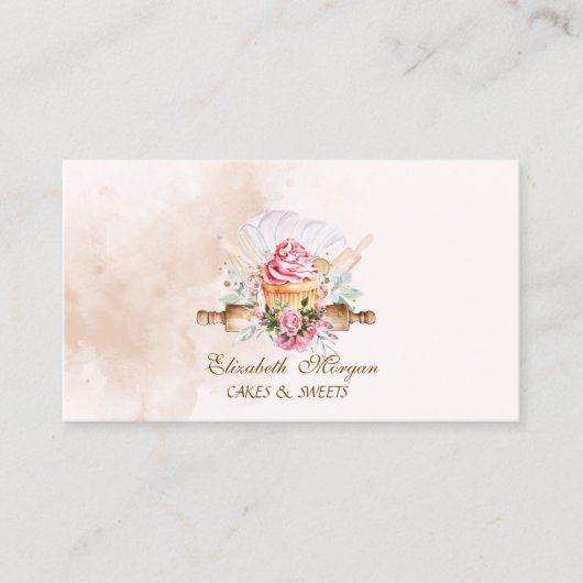 Watercolor Bakery Tools Cupcake Bakery 名刺 (正面)