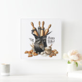 Watercolor Baking Theme Wall Art - Ideal for Baker スクエア壁時計 (ホーム)