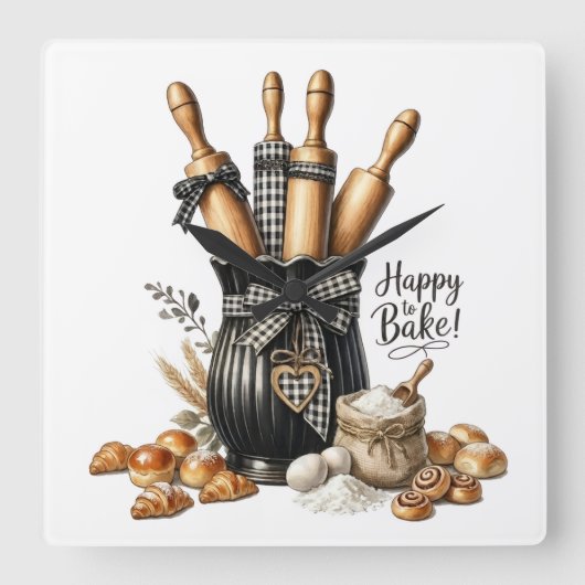 Watercolor Baking Theme Wall Art - Ideal for Baker スクエア壁時計 (正面)