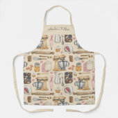 Watercolor Baking Tools Pattern Beige エプロン (正面)