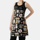 Watercolor Baking Tools Pattern Black エプロン (インサイチュ)