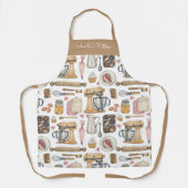 Watercolor Baking Tools Pattern White Brown エプロン (正面)