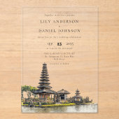 Watercolor Bali Temple Destination Wedding アクリル招待状 (正面)