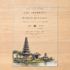 Watercolor Bali Temple Destination Wedding アクリル招待状