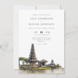 Watercolor Bali Temple QR Code Wedding 招待状