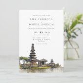 Watercolor Bali Temple QR Code Wedding 招待状 (スタンド正面)