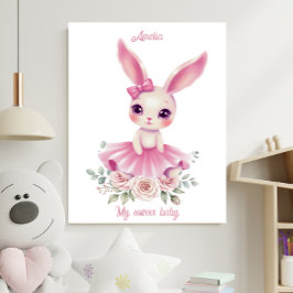 Watercolor Ballerina Bunny Nursery Poster ポスター
