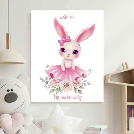 Watercolor Ballerina Bunny Nursery Poster ポスター