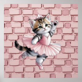 Watercolor Ballerina Kitten Girl Birthday Party  ポスター