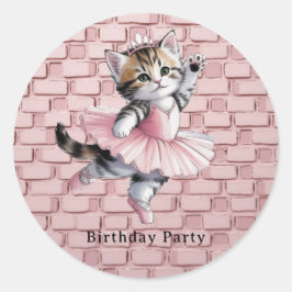 Watercolor Ballerina Kitten Girl Birthday Party ラウンドシール
