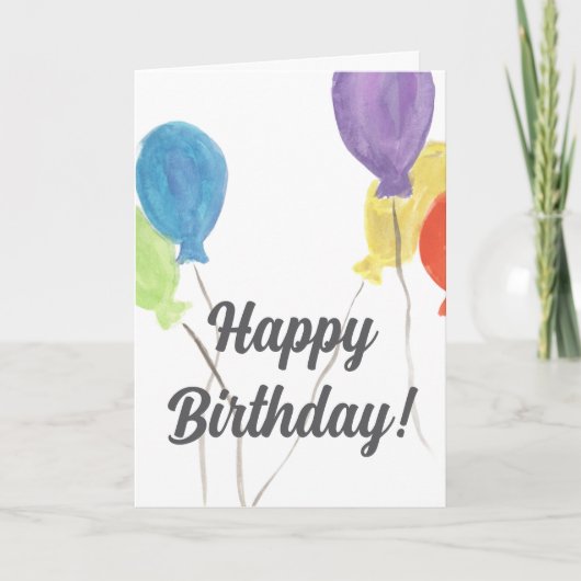 Watercolor Balloon Birthday Card (Blank Inside) カード (正面)