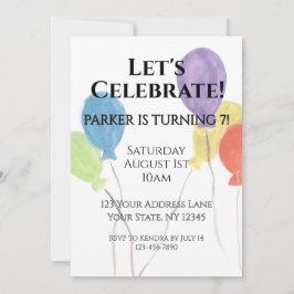 Watercolor Balloon Birthday Party Invitation 招待状