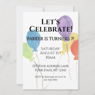 Watercolor Balloon Birthday Party Invitation 招待状