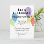 Watercolor Balloon Birthday Party Invitation 招待状 (スタンド正面)