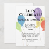 Watercolor Balloon Birthday Party Invitation 招待状 (正面/裏面)