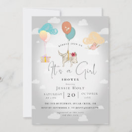 Watercolor Balloon Puppy Baby Girl Shower 招待状