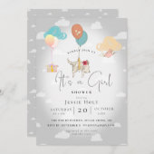 Watercolor Balloon Puppy Baby Girl Shower 招待状 (正面/裏面)