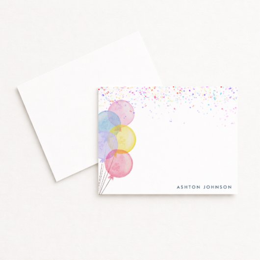 Watercolor Balloons Birthday Note Card 招待状