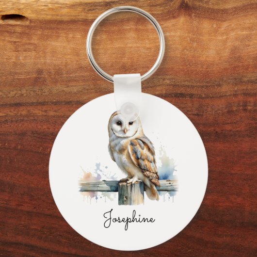 Watercolor Barn Owl Elegant Personalized Name キーホルダー (裏面)