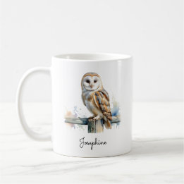 Watercolor Barn Owl Personalized コーヒーマグカップ