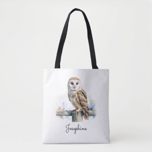 Watercolor Barn Owl Personalized Reusable トートバッグ (正面)