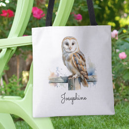 Watercolor Barn Owl Personalized Reusable トートバッグ
