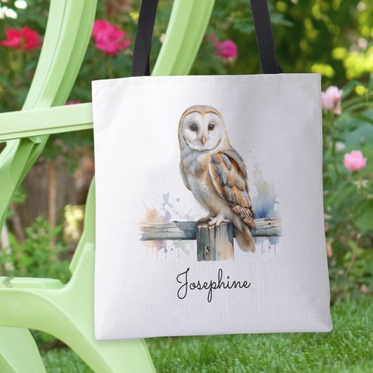 Watercolor Barn Owl Personalized Reusable トートバッグ